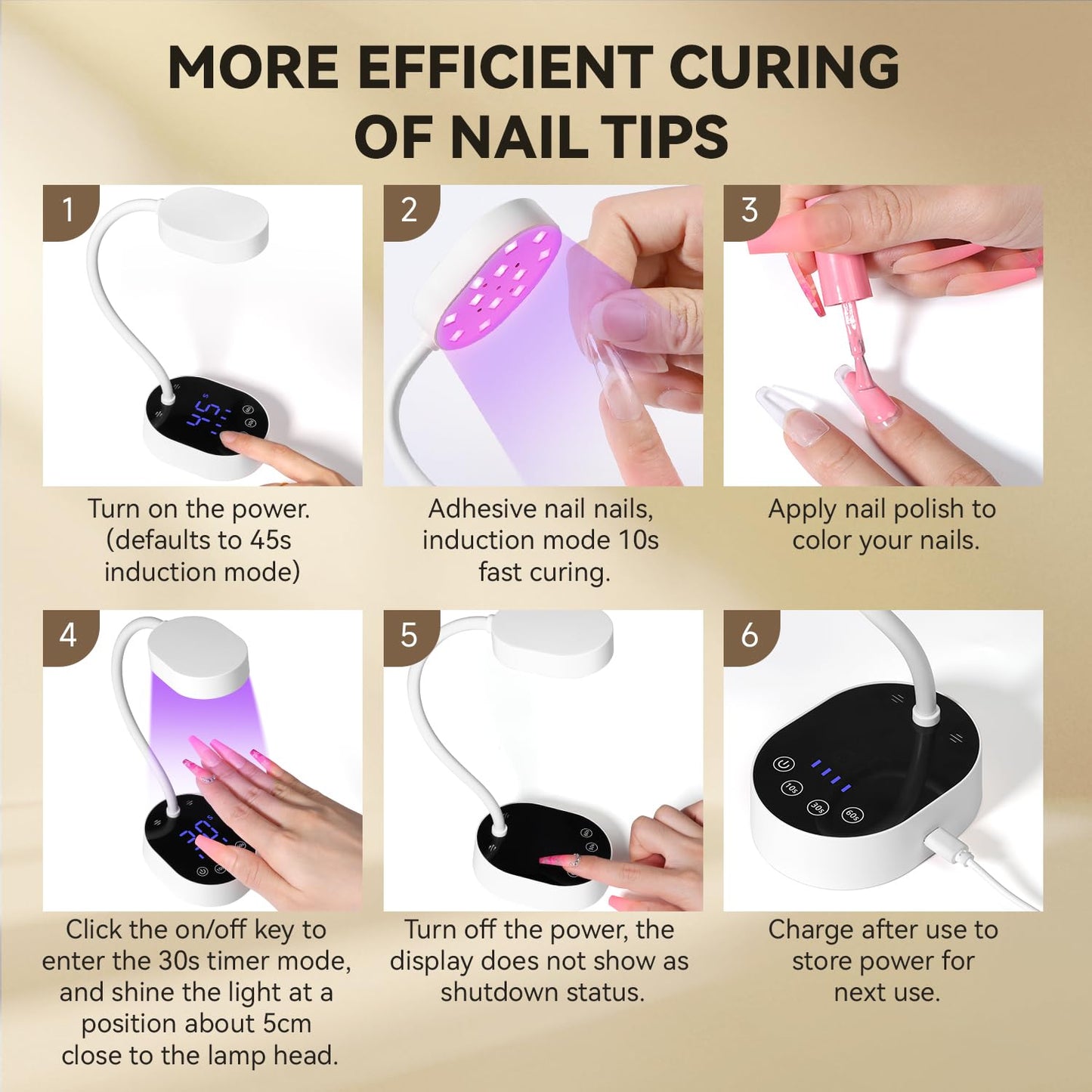 AORAEM UV Nail Lamp, Gooseneck Mini U V Light for Gel Nails, 36W Rechargeable LED Flash Cure Lamps with 4 Timers & Auto Sensor, Quick Dry Professional Nail Dryer for Salon Home DIY Use, White