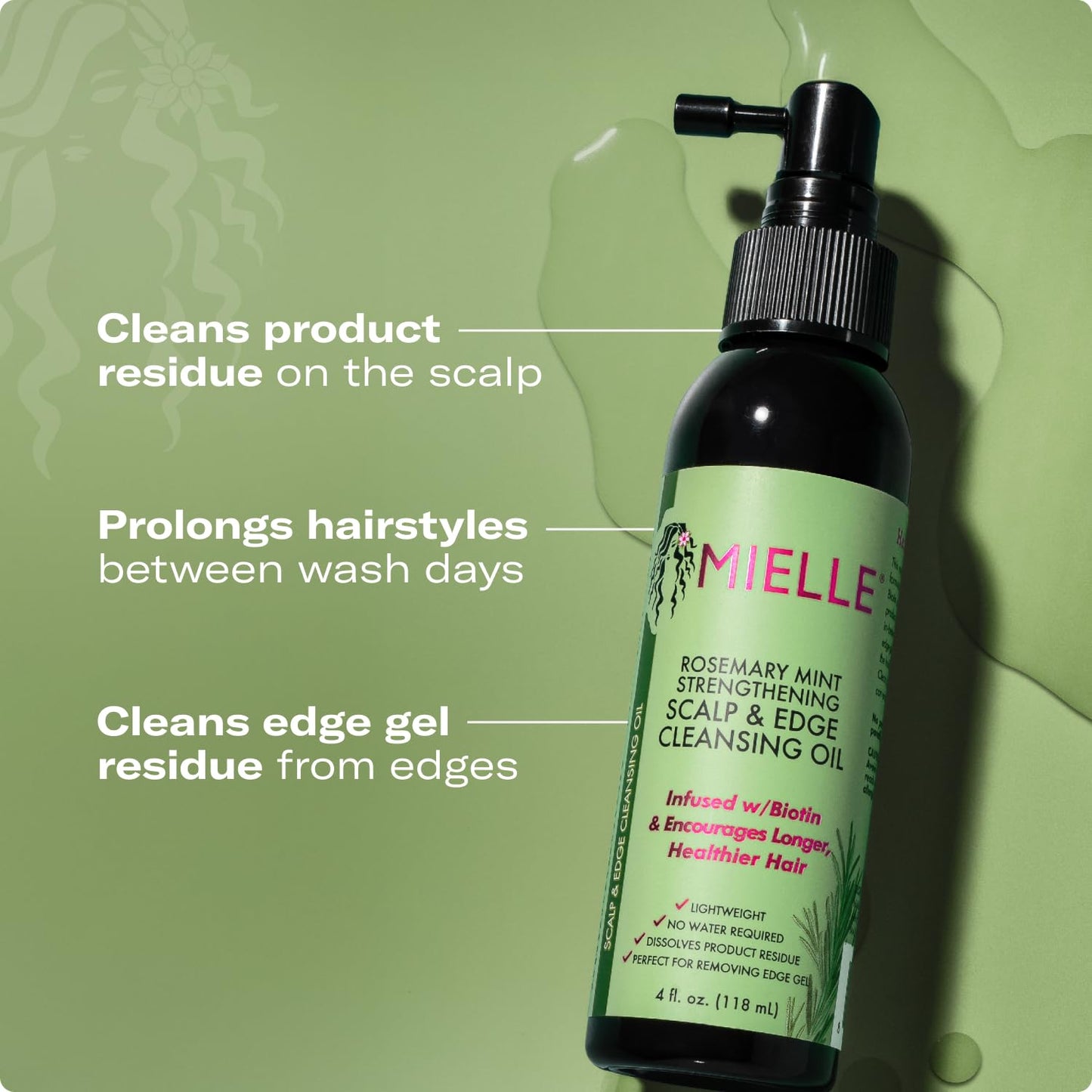 Mielle Organics Rosemary & Mint Scalp & Edge Cleansing Hair Oil - No-Rinse Scalp Cleanser for Product Build Up - Prolongs Hairstyles Between Wash Days & Encourages Longer, Healthier Hair (4 Oz)