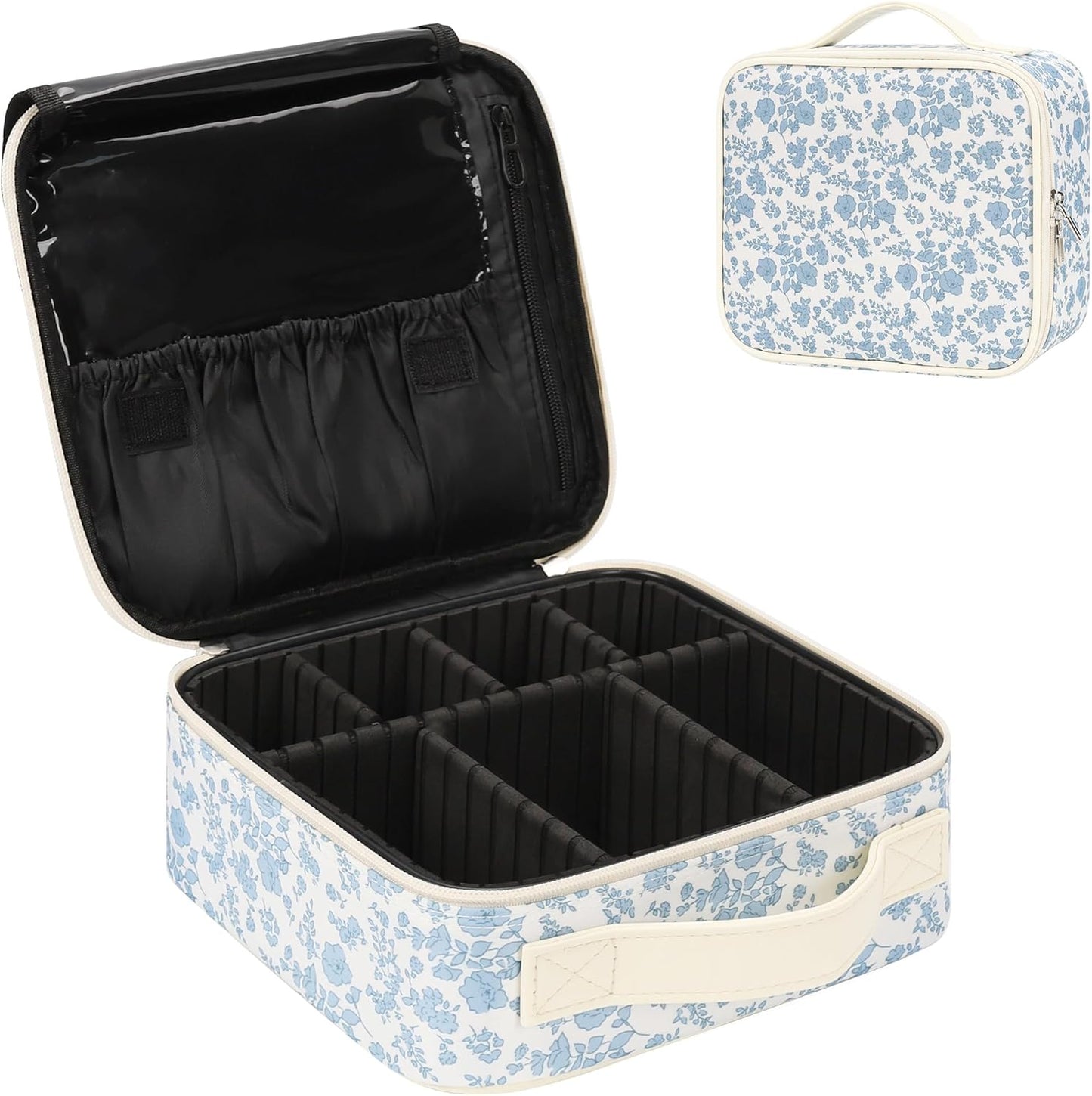 Relavel Portable Travel Makeup Case Organizer with Adjustable Dividers - Black Cosmetic Storage for Brushes, Toiletries & Jewelry