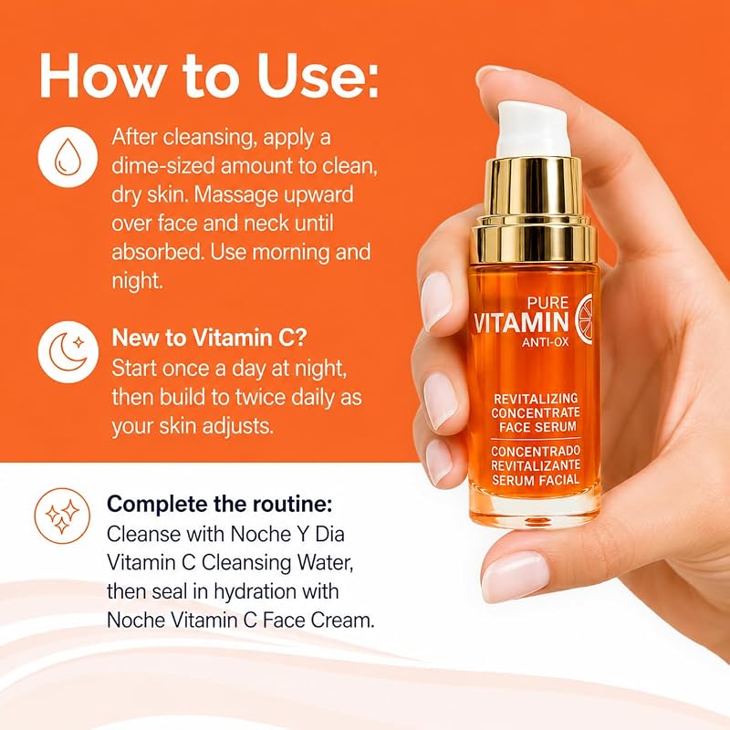 Vitamin C Serum for Mature Skin - Water-Free Anti-Aging Facial Serum 30 mL (1.01 oz) - Noche Y Dia