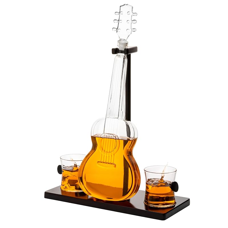Guitar Whiskey Decanter Set with 2 Glasses | 1000 ml Borosilicate Glass - Acoustic/Classic