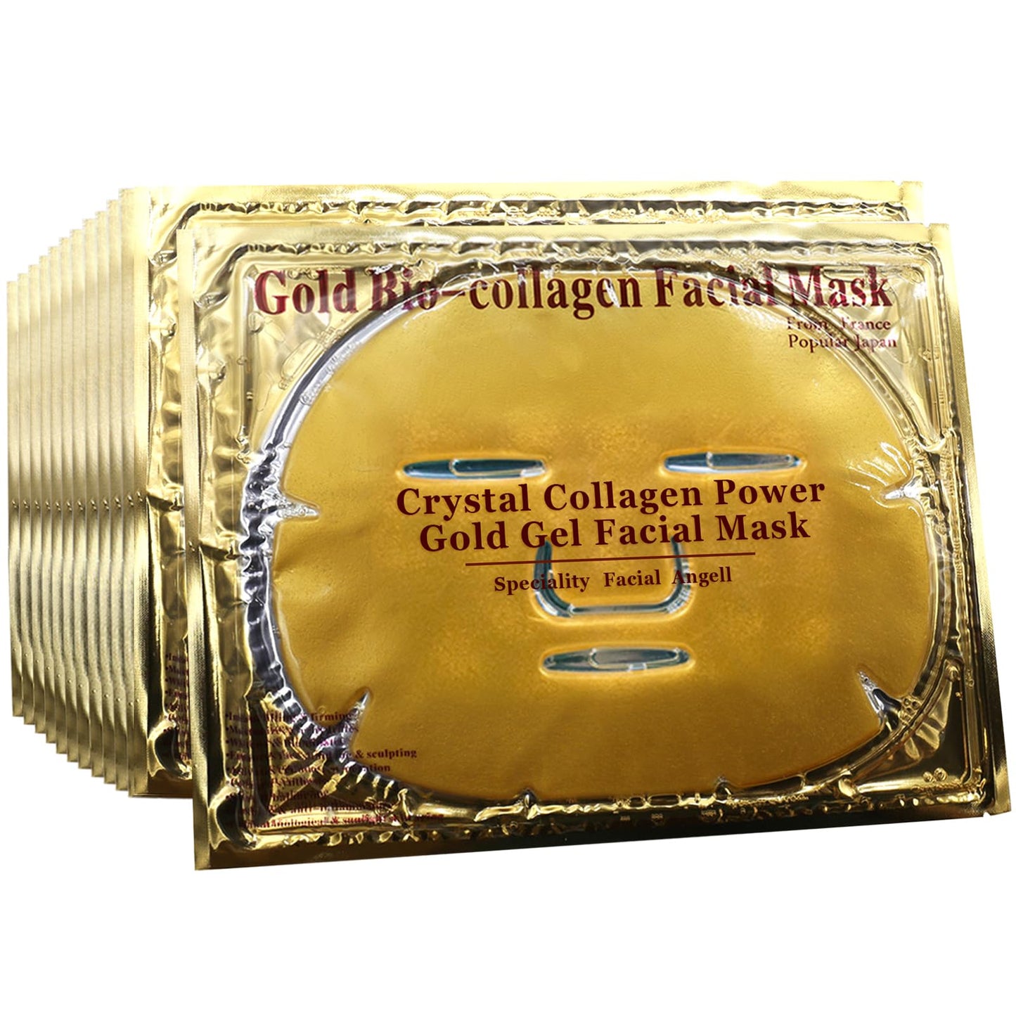 Permotary 12 PCS 24k Gold Crystal Gel Collagen Facial Masks, Deep Moisturizing Facial Sheet for Women Skin Care Revitalize Skin