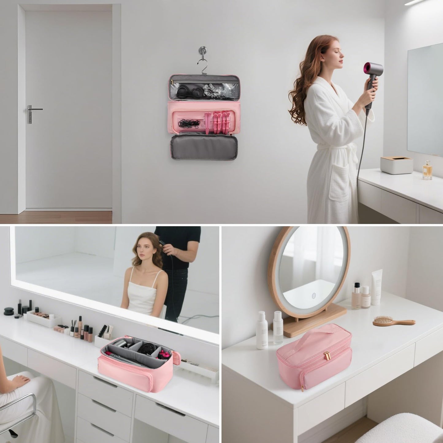 CHICECO Hair Tool Travel Bag for Shark FlexStyle Airwrap Hair Dryer and Styling Accessories Tools Storage Bag, Waterproof Travel Carrying Case Hair Tool Organizer, Gift for Women (Pink)