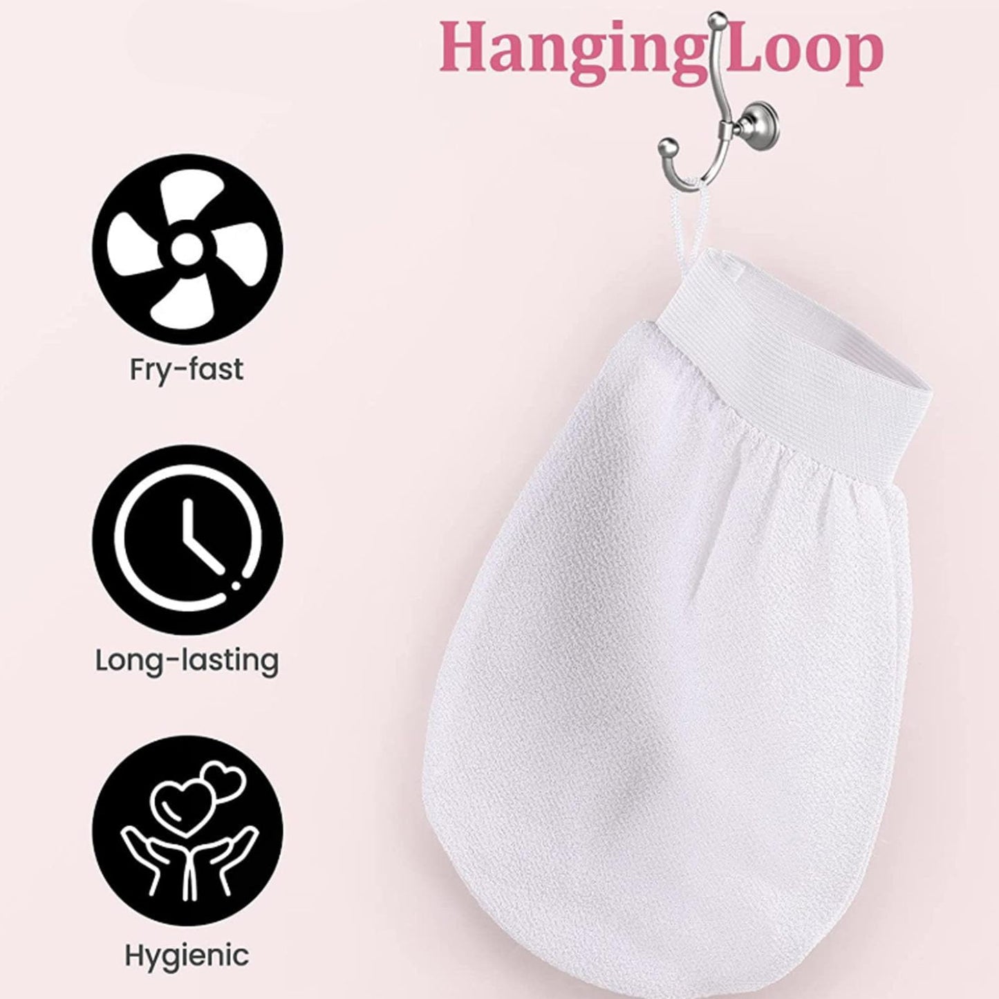 Cheeky Glow Exfoliating Glove, Exfoliating Glove, Scrub Gloves Exfoliating, Body Scrub Gloves Deep Body Exfoliator Mitt Dead Skin Remover Shower Scrubbing Gloves (White+ Pink)