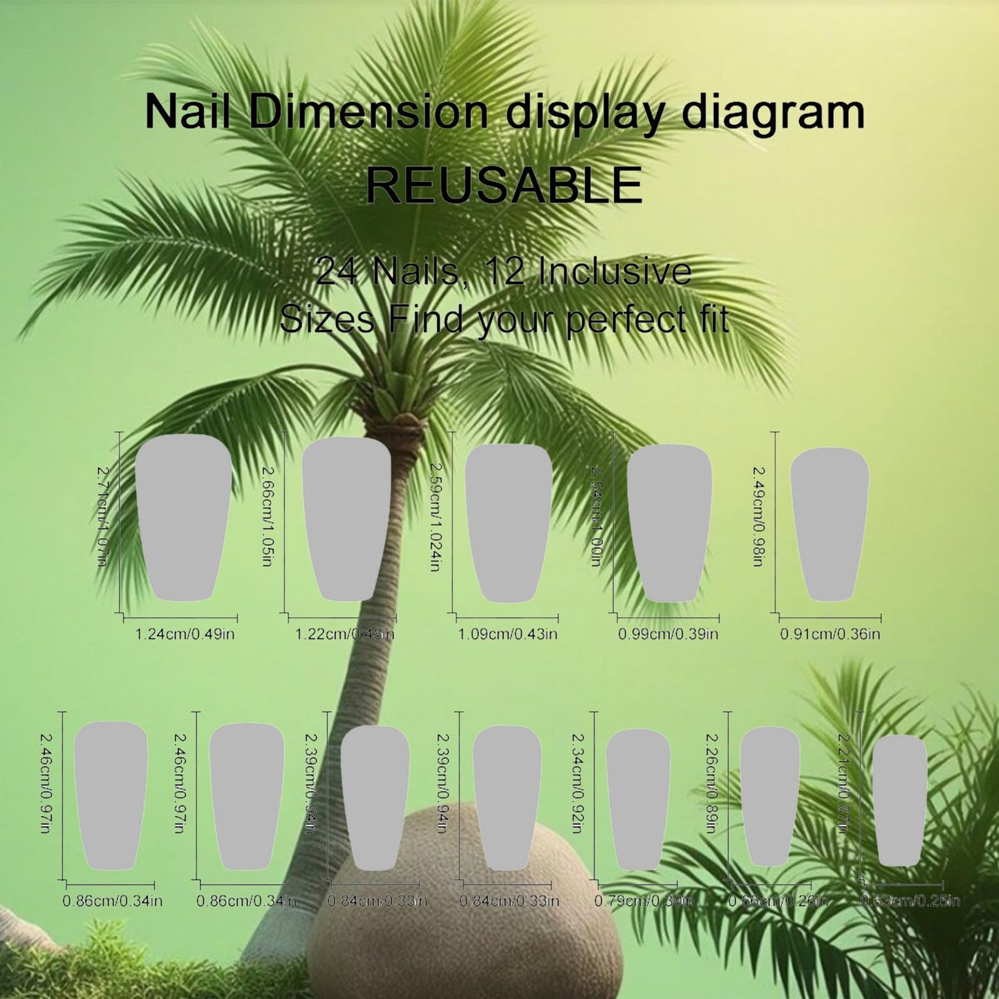 Summer Beach Press on Nails Sea Stars Stick on Nail Ocean Acrylic Full Cover Fake Nails 24Pcs Glossy Colorful Medium Coffin False Nail Coconut Tree Gel Glue on Fingernails for Holiday Manicure Art