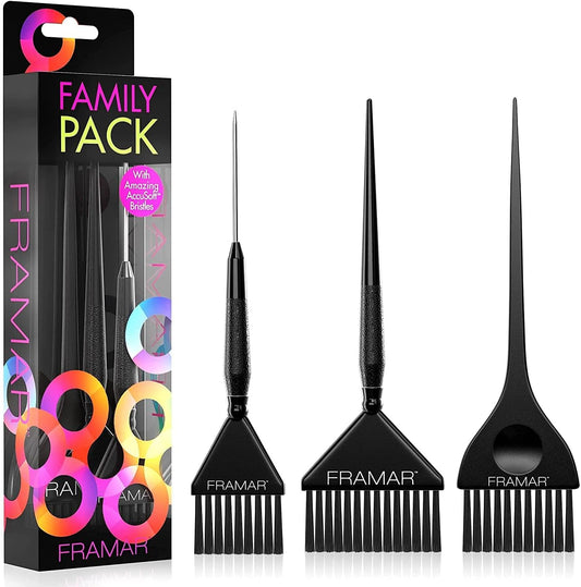 Framar Family Hair Color Brush Set - Hair Dye Brush Kit, Hair Coloring Brushes For Hair Stylist, Tint Brushes for Hair Color, Tapered Edges For Precision – 3 Pack Black