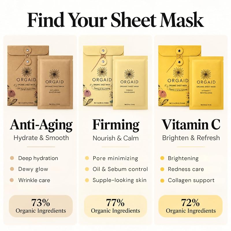 Organic Sheet Mask - Anti-Aging & Moisturizing, 4-Pack, Made in USA