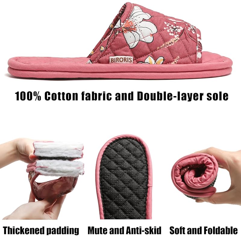 3 Pairs Floral Cotton Slippers for Women - Open Toe Indoor Spa Guests Travel (Variation: Solid Color Flower+7-8.5)