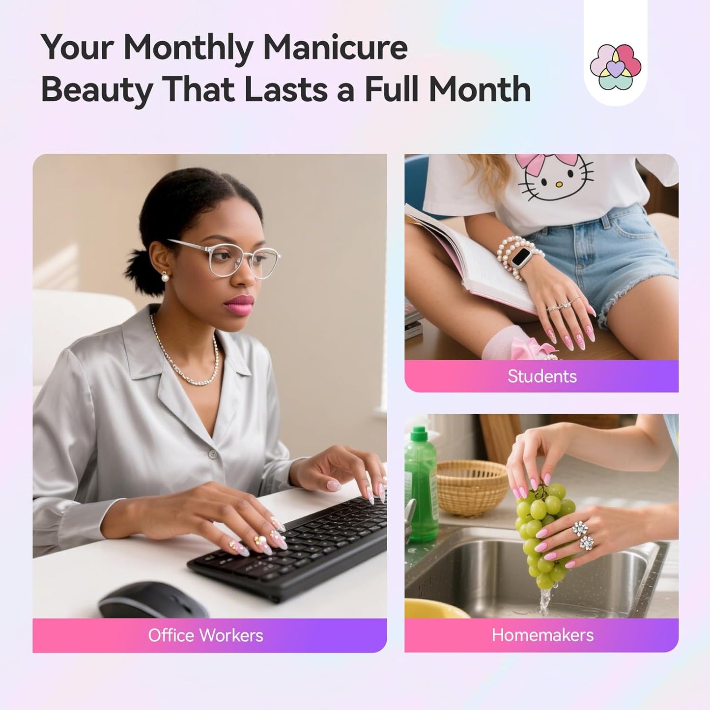 Builder Nail Gel Kit - 4 Colors (Clear, Nude, White, Pink) for Nail Extensions & 3D Sculpting - Long-Lasting Non-Sticky Hard Gel with Chrome Powder