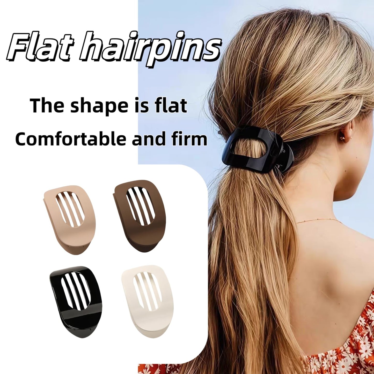 Flat Claw Clips for Women – 4 Pack Flat Hair Clips for Women Thick Hair & Thin Hair, Large Non-Slip Flat Hair Clips for Ponytails, No Bend Flat Claw Clip Set (Neutral Matte Colors)