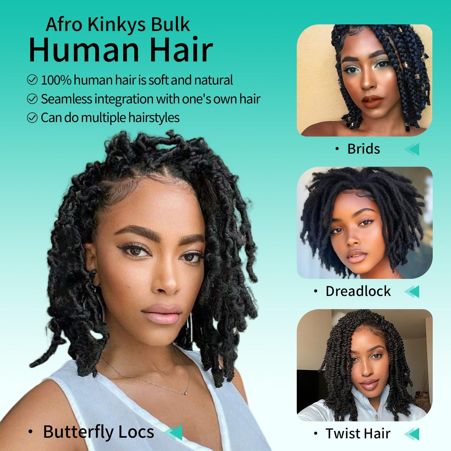 Humistwbiu Afro Kinkys Bulk Human Hair for Dreadlocks Extensions Repair Locs/Twists/Braids 14 Inch 4C Afro Kinky Curly Human Hair 1 Pack 50 Gram 30#