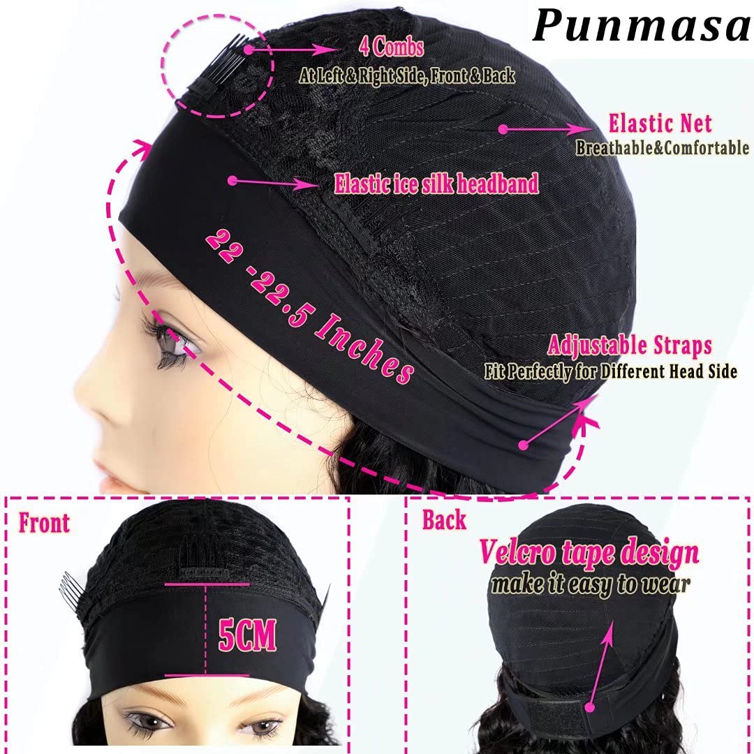 Punmasa Headband Wig Human Hair Deep Wave 12 Inches None Lace Front Wig Human Hair Machine Made Wigs 150% Density Headband Curly Human Hair Wigs for Women Natural Color Half wig