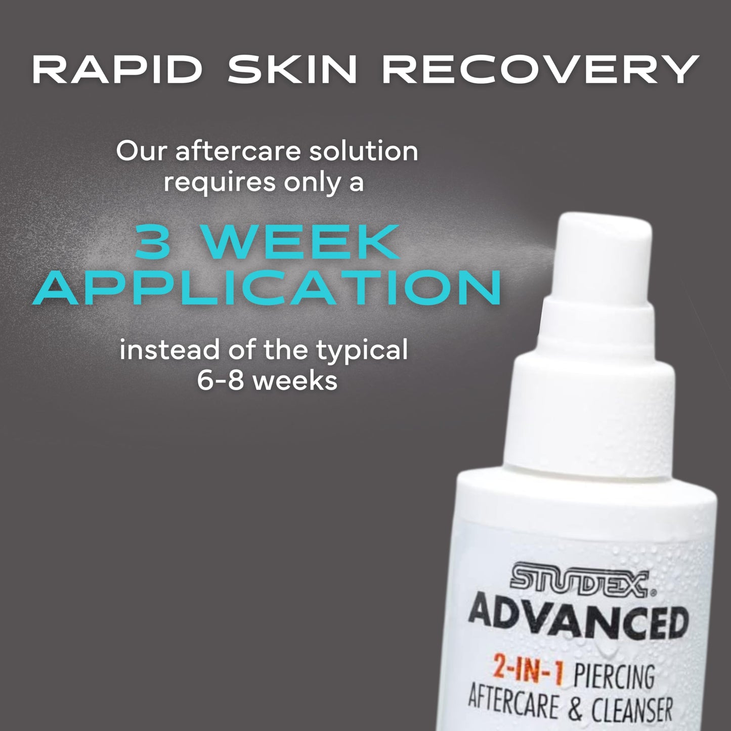 Studex Advanced 2-in-1 Piercing Aftercare & Cleanser – Hypochlorous Spray for Body and Ear Piercing, Hypoallergenic Formula for Sensitive Skin (3.4oz)