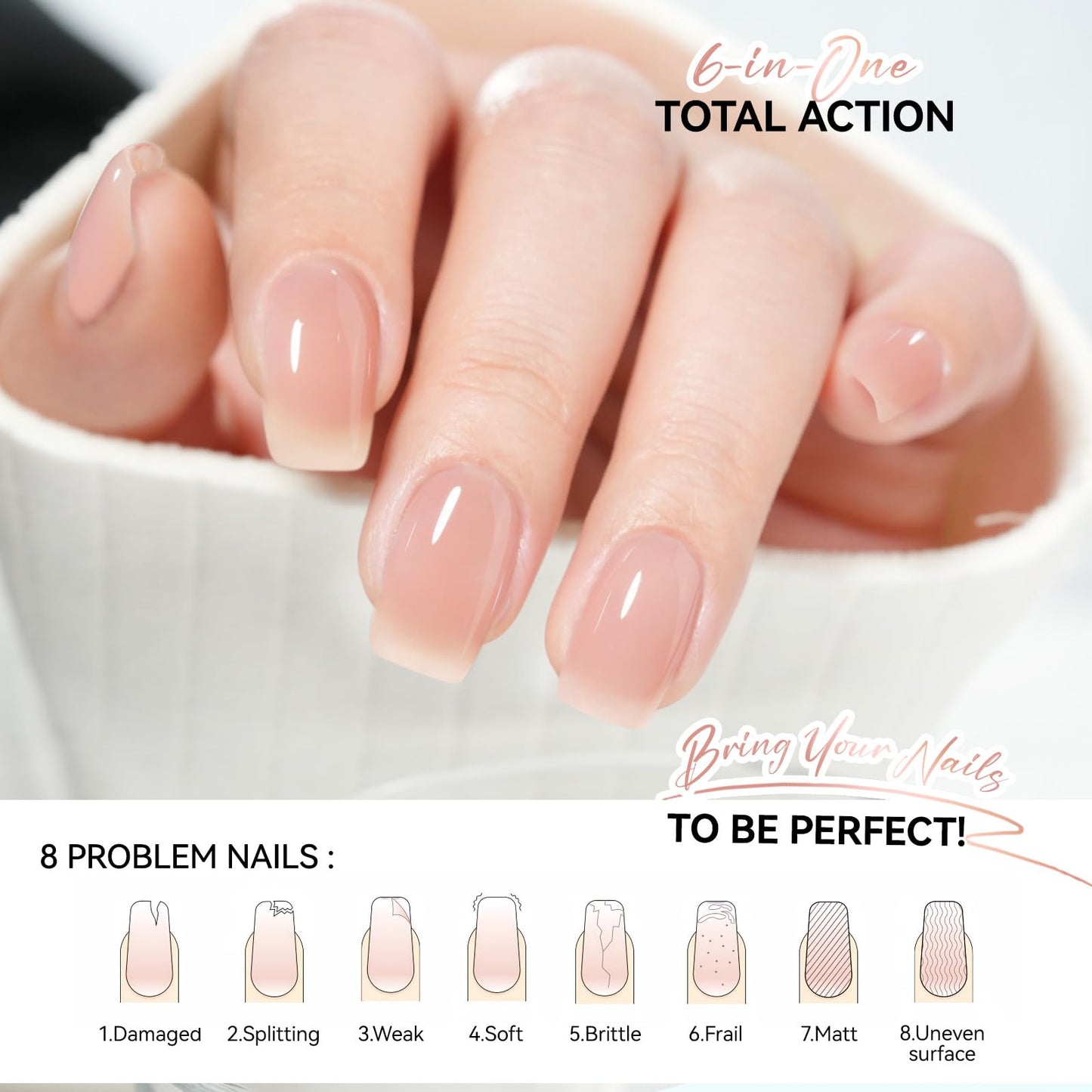 gelike ec Protein Nail Strengthener and Growth Polish: Nude Blush 15ml 6 in 1 Natural Nail Hardener Extra Strong and Growth - Nail Polish Hardener for Weak and Damaged Nails
