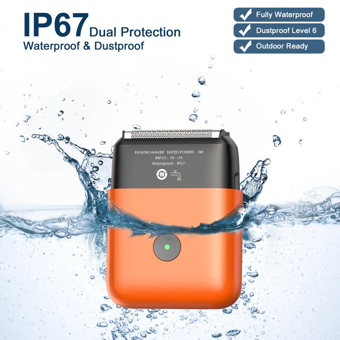 Electric Shavers for Men, Mini Travel Electric Razor, Foil Shaver for Men, Fast Rechargeable Dual Floating Blades IPX7 Waterproof Wet Dry Face Razor-Light Orange