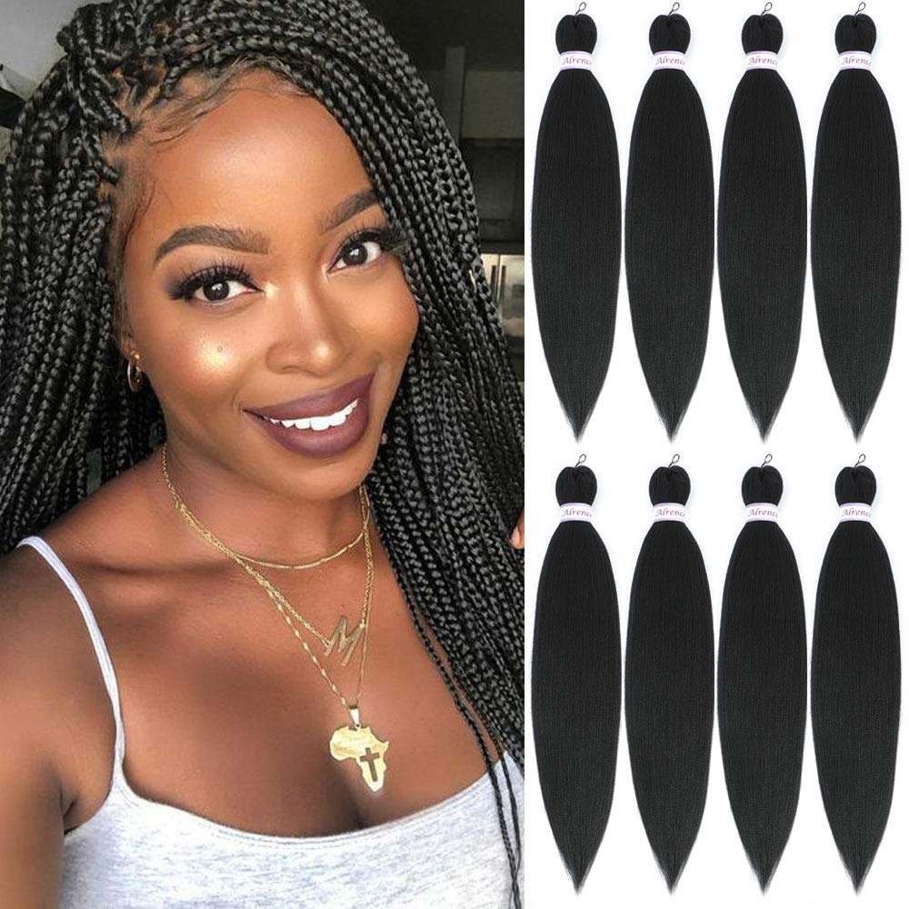 Alrence Pre Stretched Braiding Hair Long Braid 16 Inch 8 Packs Professional Braiding Hair Extensions Synthetic Crochet Twist Braids (16 Inch,1B#)