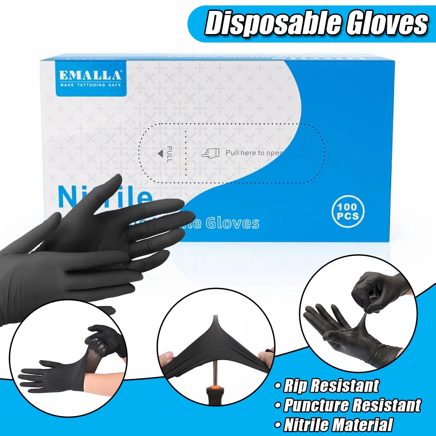 YONGDA 300pcs Disposable Tattoo Ink Cups (8mm/11mm/15mm) + 2 Black Ink Caps Holders + 100 Black Nitrile Gloves, Complete Tattoo Supplies Kit for Artists & Studio