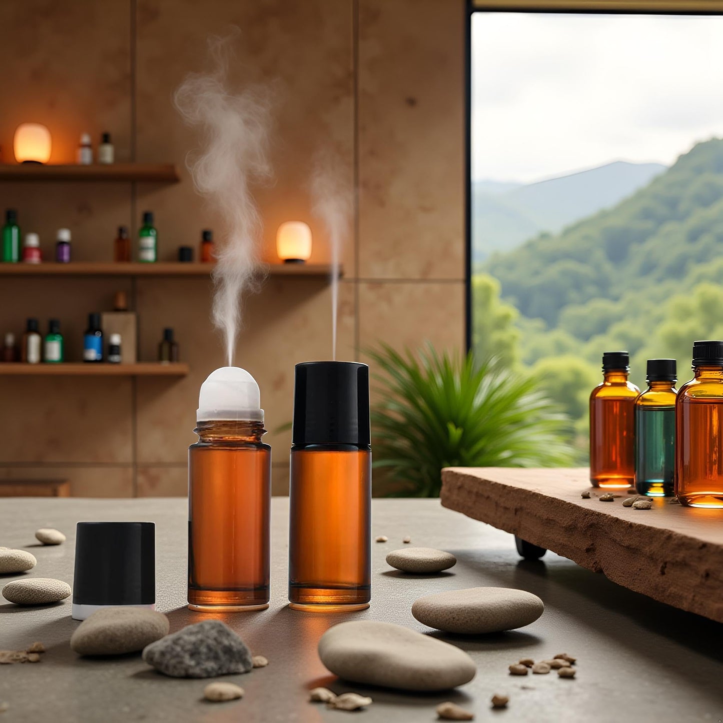 2 Pcs Clear Empty Glass Essential Oil Roller Bottles Vials Containers Refillable Roll-on Bottles with Funnel 30ML Refillable Cosmetic Containers Roller Balls for Essential Oils (Brown)