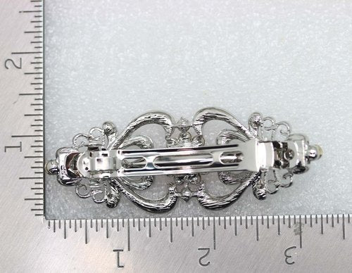 Faship Teal Rhinestone Crystal Hearts Floral Hair Barrette