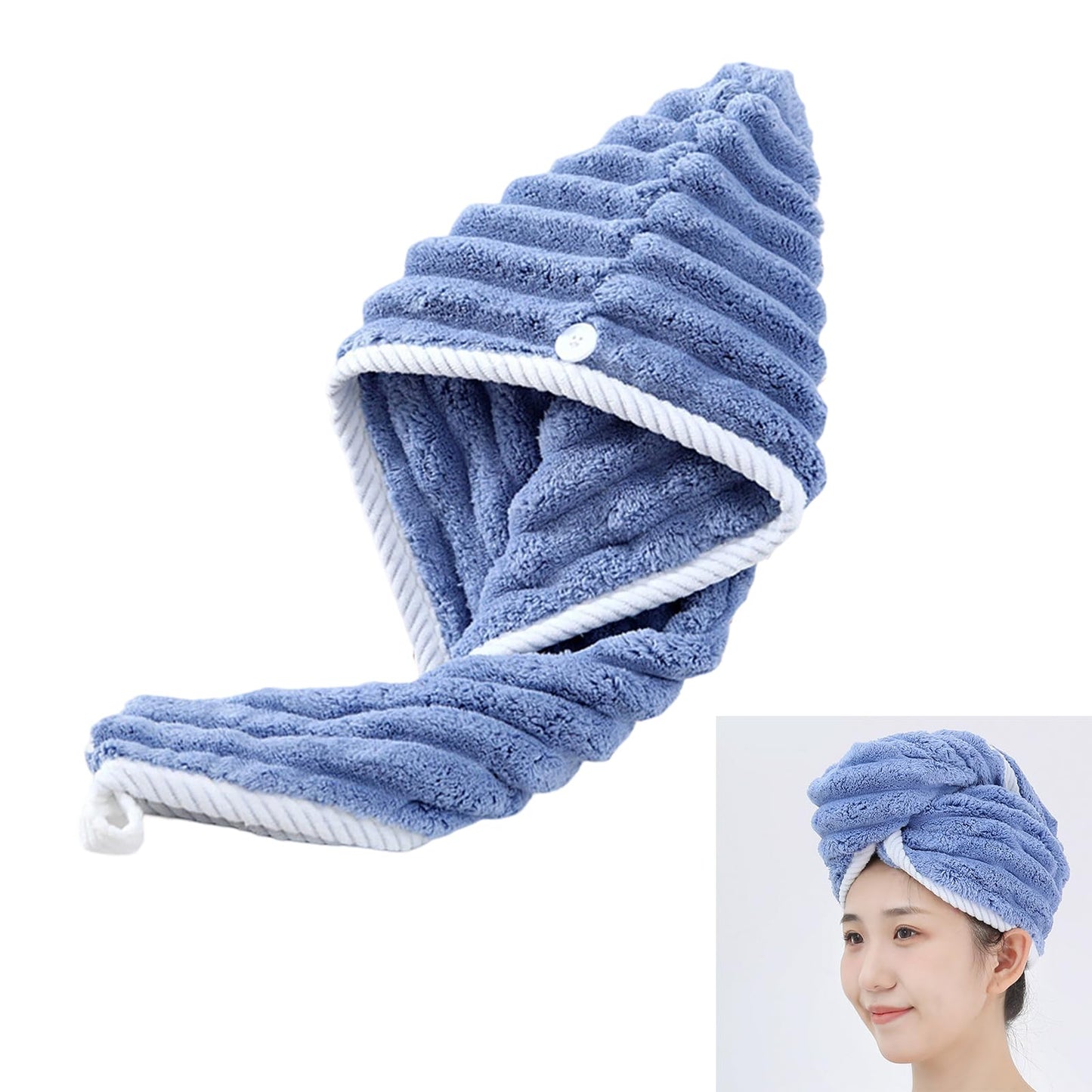 CAUNLA Super Absorbent Hair Towel Wrap for Wet Hair Quick Dry Microfiber Hair Towel with Button Shower Caps Bath Accessories