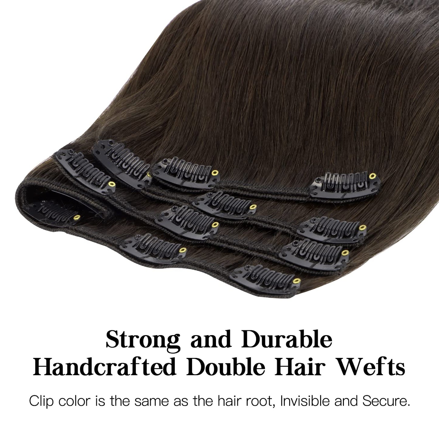 HOTBANANA Human Hair Clip in Hair Extensions, Dark Brown 120g Clip in Hair Extensions Real Human Hair Straight Remy Hair 20 Inch 7pcs