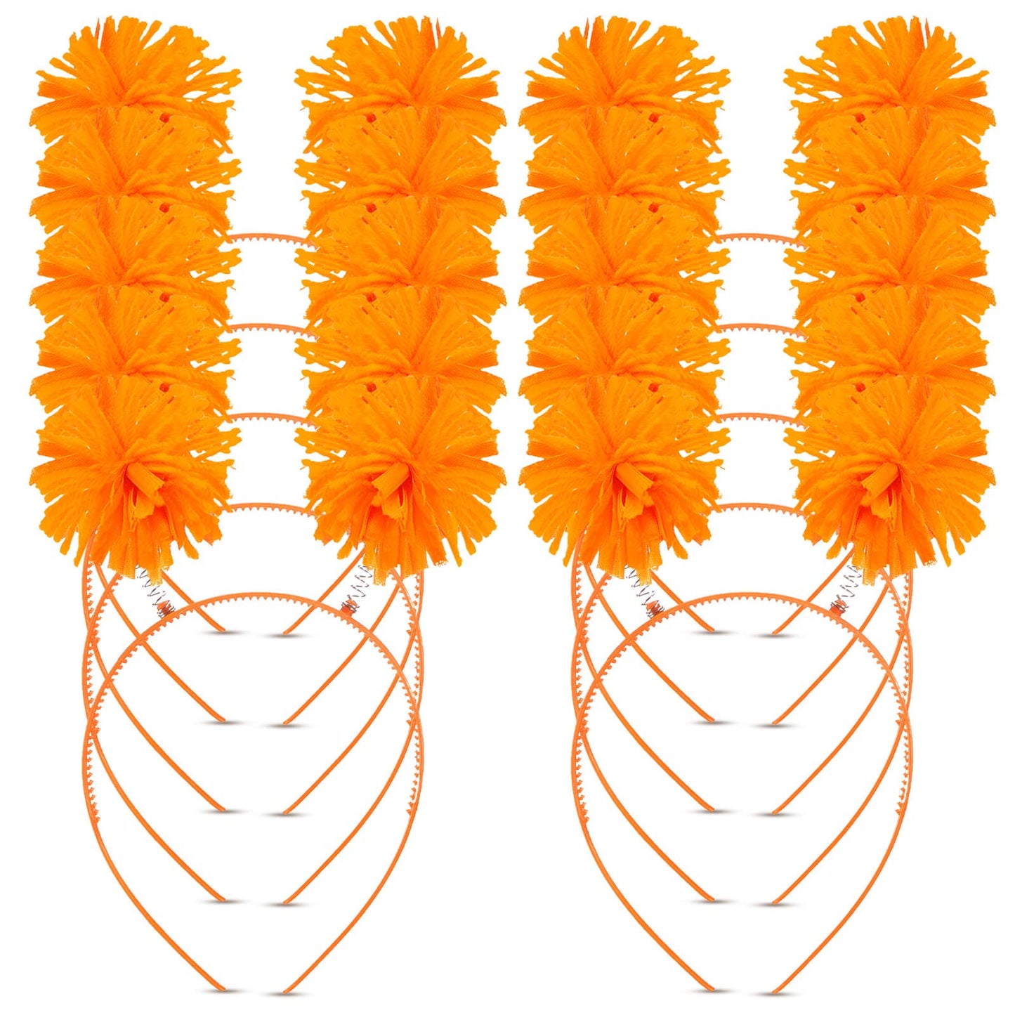 Tigeen Headband Head Bopper with Pom Pom, 12 Pcs Orange, for Women Adults Accessories, Birthday Party Headwear