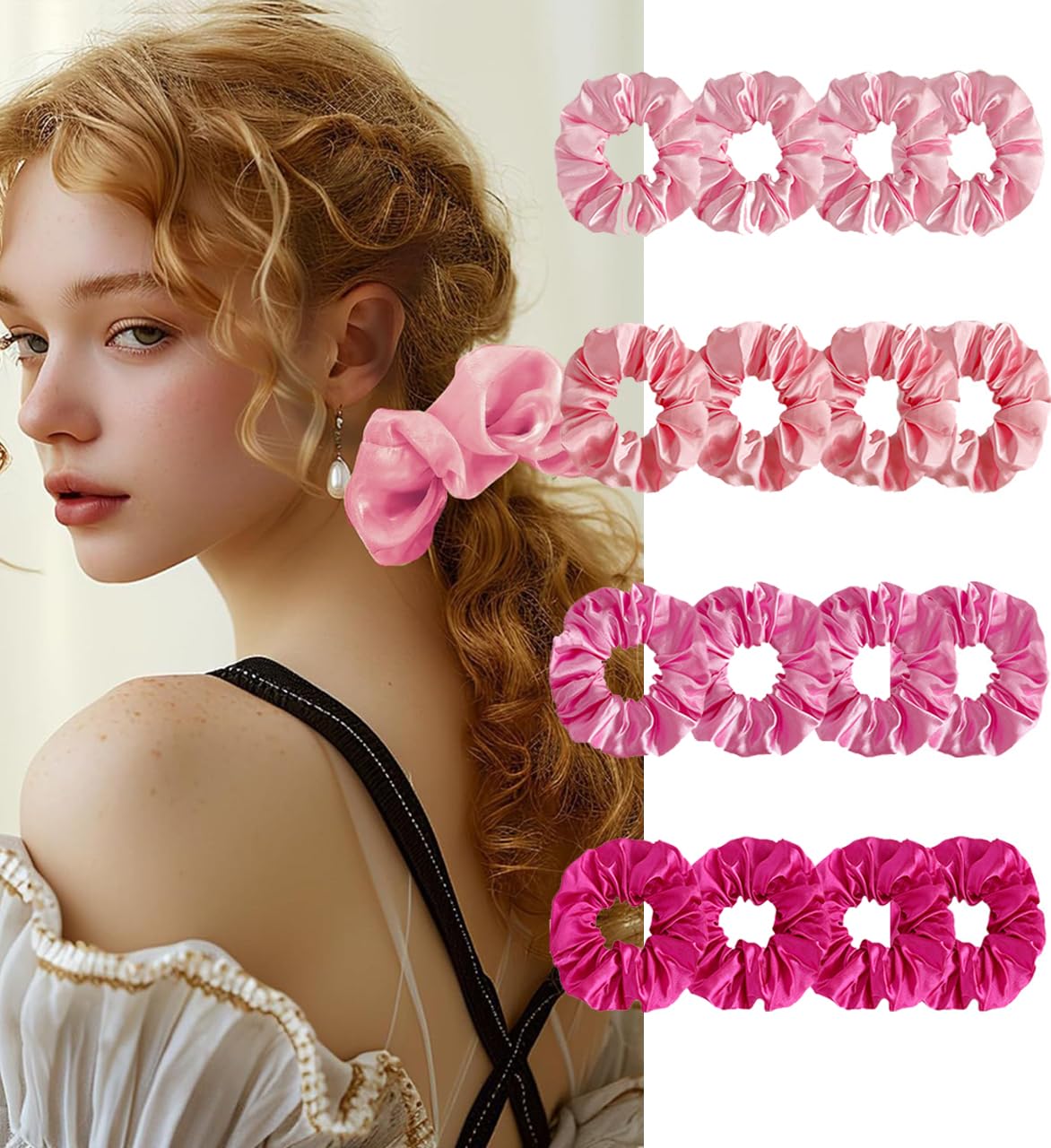 Satin Scrunchies for Women, Silk Hair Ties, Gentle on Thin & Thick Hair and Girls Mulberry Silk Hair Ties for Thick Curly & Thin Hair Soft Ponytail Holder No Damage 16 Pcs