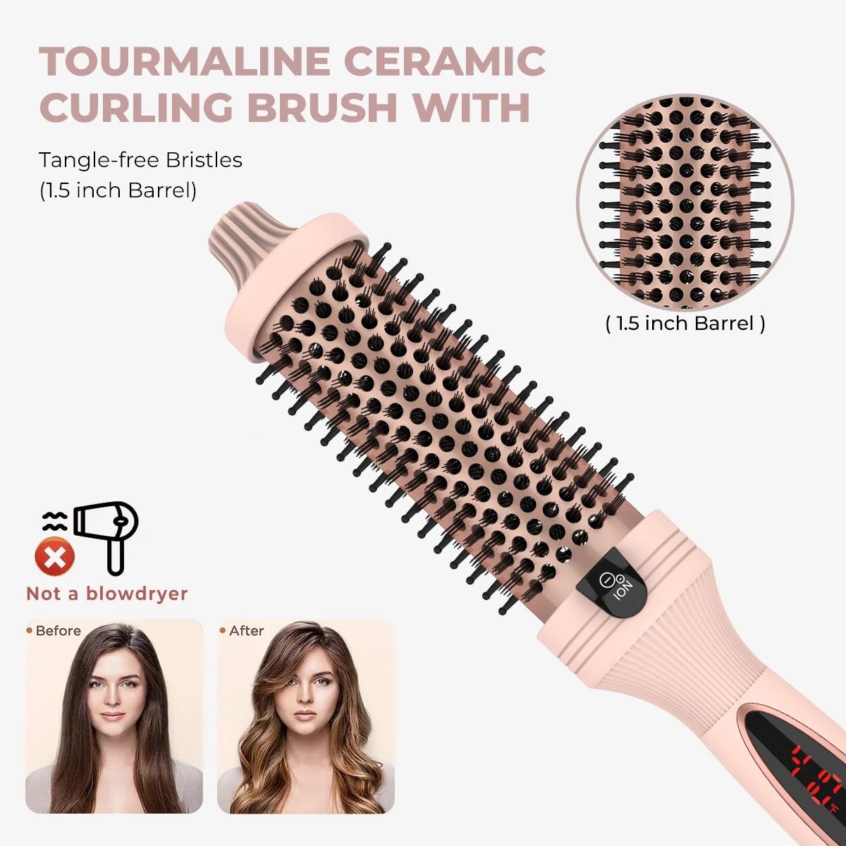 IUIBeauty 3-in-1 Thermal Brush for Hair – Straightens, Volumizes & Curls with Negative Ion Technology, Digital Display, Rose Gold