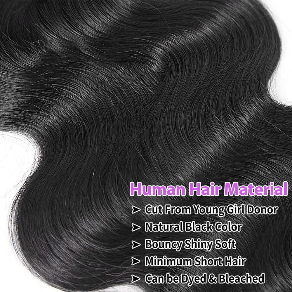 10 Inch 1 Bundle Human Hair 12A Body Wave Bundles Human Hair 100% Unprocessed Brazilian Virgin Human Hair Extensions for Women Natural Black