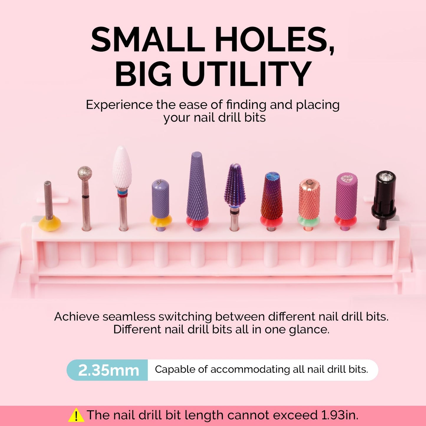 [2025 Upgraded]MelodySusie Acrylic Nail Tool Storage Box,Portable Dustproof Stand Displayer Holder Organizer Container Manicure Efile Accessories Nail Drill Kit Case,Travel Salon Home,Pink(Only Box)