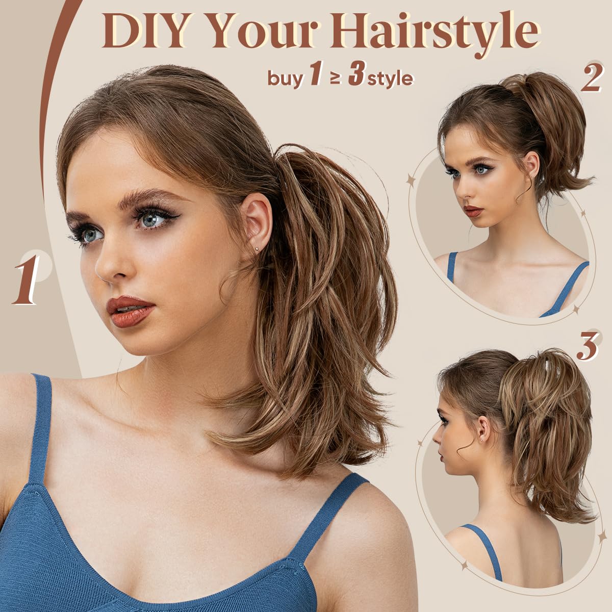 CJL HAIR Claw Clip Short Ponytail Hair Extensions DIY Bendable Metals Messy Bun Hair Piece for Wonen Straight Synthetic Fake Hairpieces Dirty Blonde
