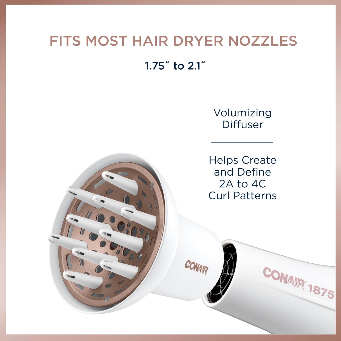 Conair Double Ceramic Universal Diffuser, Adjustable Hair Dryer Attachment for Frizz-Free Curls to Fit Hair Dryer Nozzles from 1.75” to 2.3”