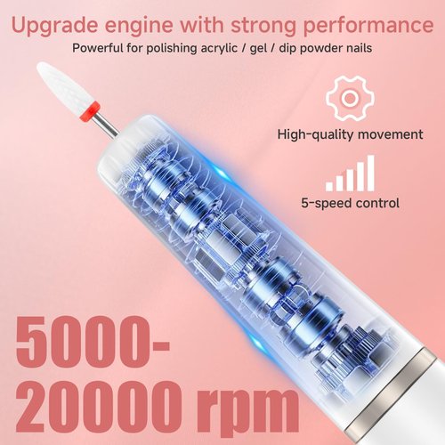 Professional Electric Nail Filer Drill Kit：Rechargeable Electric Nail Drill Set，Cordless Nail File Electric Sander for Acrylic Nail Files and Buffers with Nail Drill Bits Sanding Bands (White)
