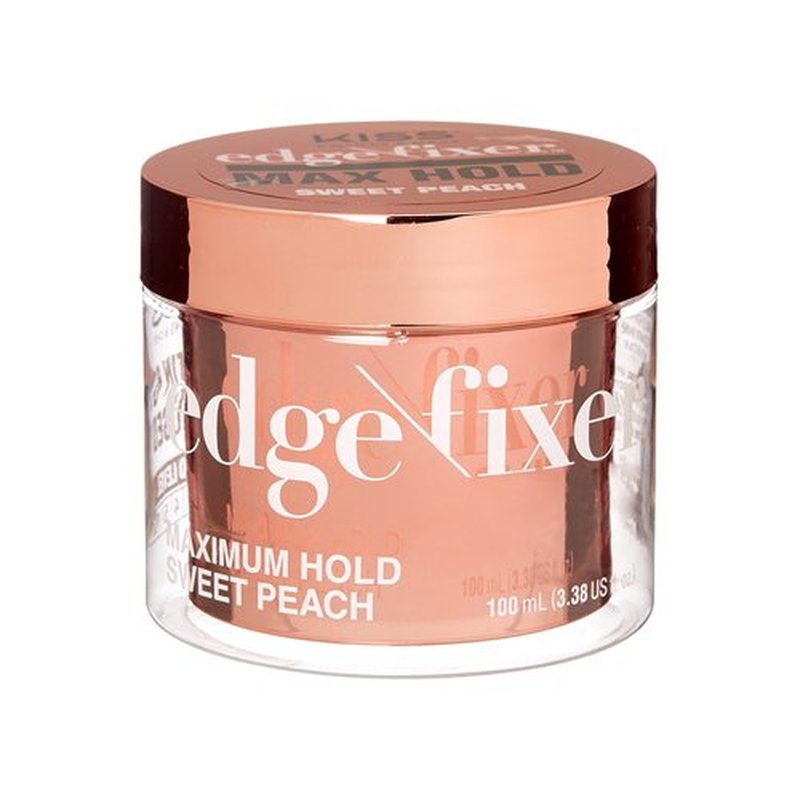 KISS COLORS & CARE Maximum Hold Edge Fixer, Non-Greasy Gel Formula Infused With Biotin B7, 24 Hour Hold, ‘Sweet Peach’ Scented, 3.38 Fl. Oz. (100 ml)
