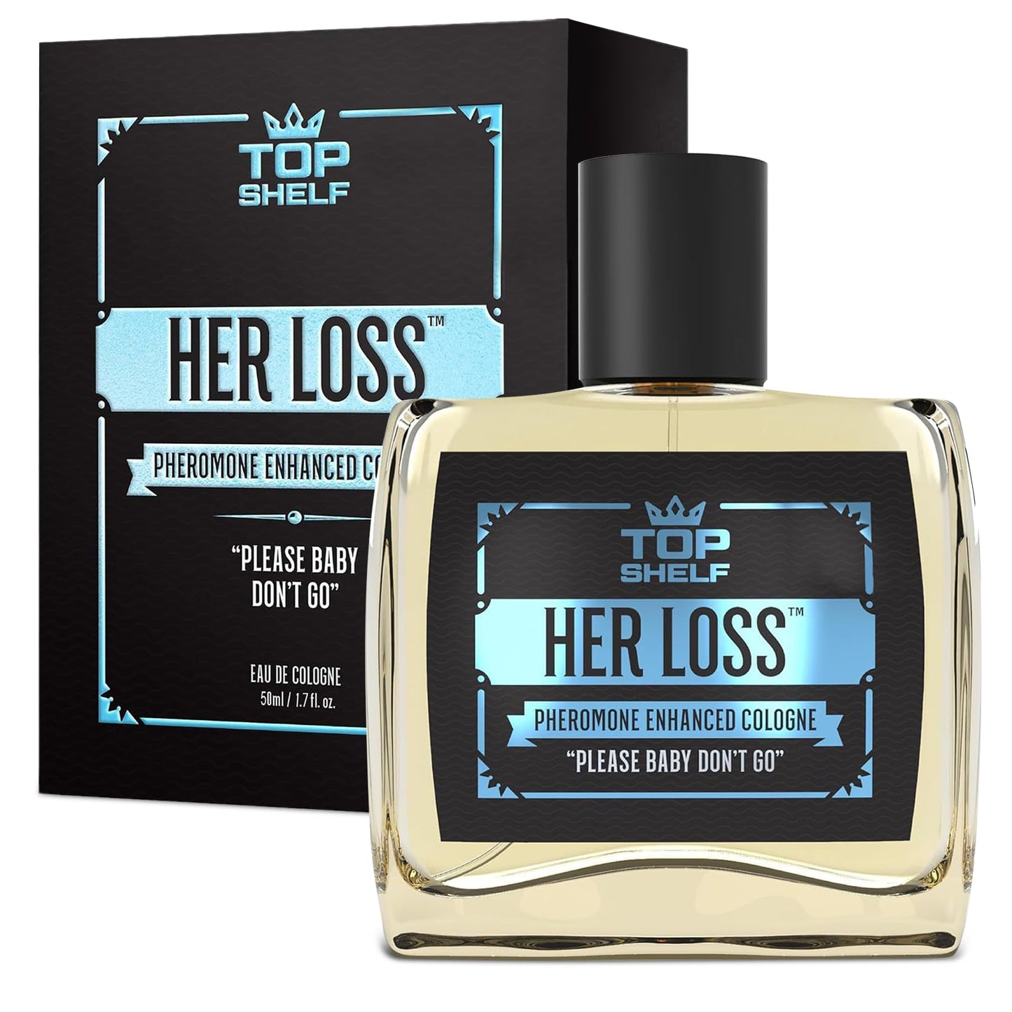 Top Shelf Her Loss Cologne for Men (Pheromone Enhanced) - 1.7 Fl Oz Long Lasting Perfume Her Loss Para Hombre, Natural Herbal Scent-Awaken Raw Instinct, Her Loss Pheromone Cologne for Men Attract Her