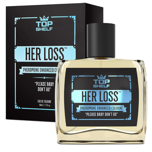 Top Shelf Her Loss Cologne for Men (Pheromone Enhanced) - 1.7 Fl Oz Long Lasting Perfume Her Loss Para Hombre, Natural Herbal Scent-Awaken Raw Instinct, Her Loss Pheromone Cologne for Men Attract Her
