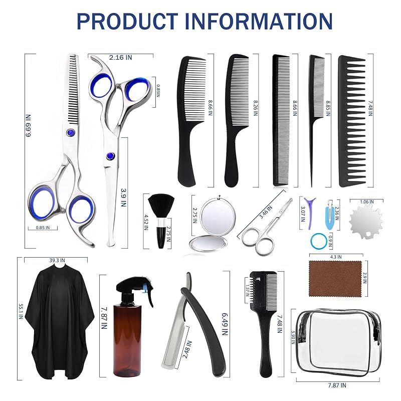 Sievic 27-Piece Hair Cutting Scissors Kit with Blue Variation – 6.5 Inch Stainless Steel Barber Shears, Thinning Shears & Salon Tools Set for Home & Studio