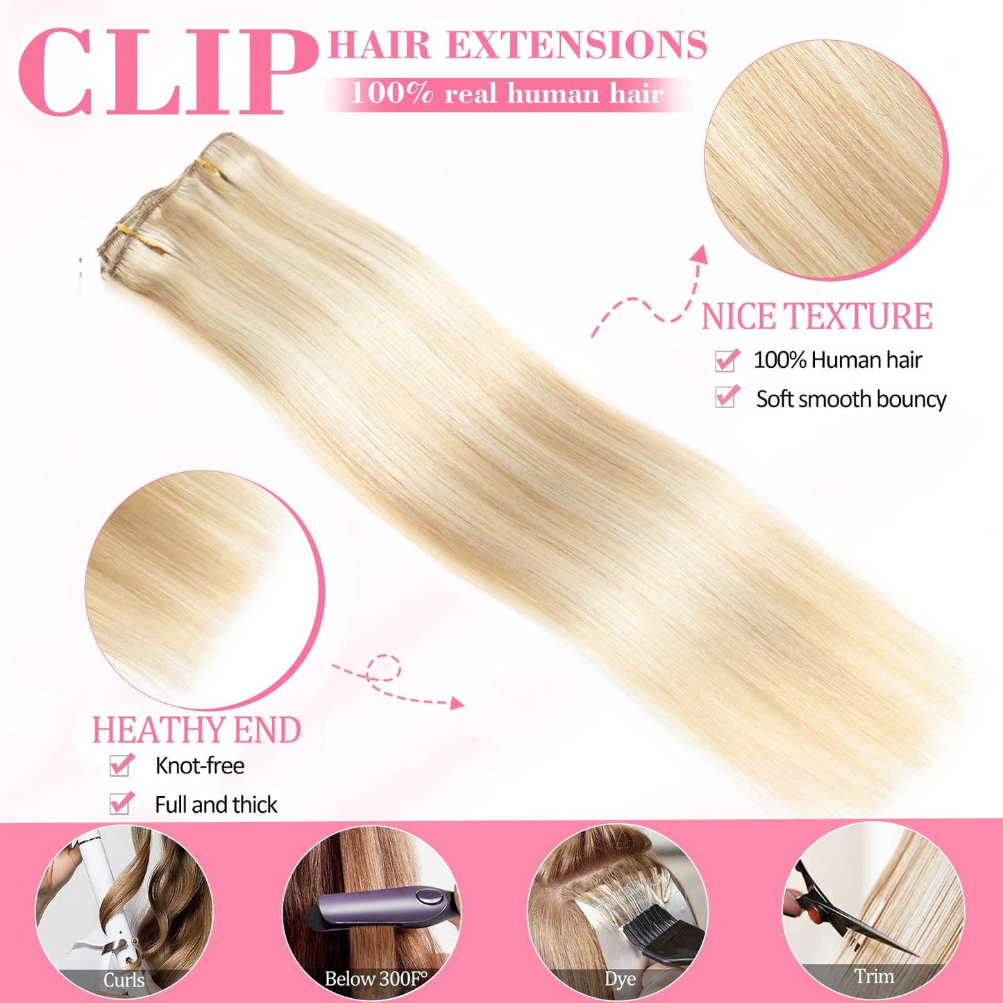 Clip in Hair Extensions Real Human Hair, Seamless Balayage Human hair Clip ins Extensions for Women Invisible Straight 8Pcs Double Weft Dark Blonde Highlight Bleach Blonde 16inch 90g