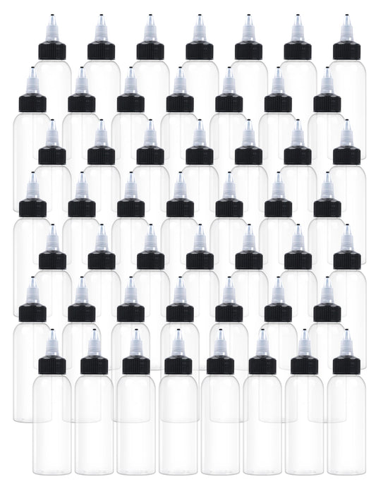 EOSAU 50 Pcs 2oz Plastic Squeeze Bottles with Twist Top Cap, 60ml Clear Dispensing Bottles, Empty Squirt Bottle for Liquids, Sauces, Arts, Crafts, Travel