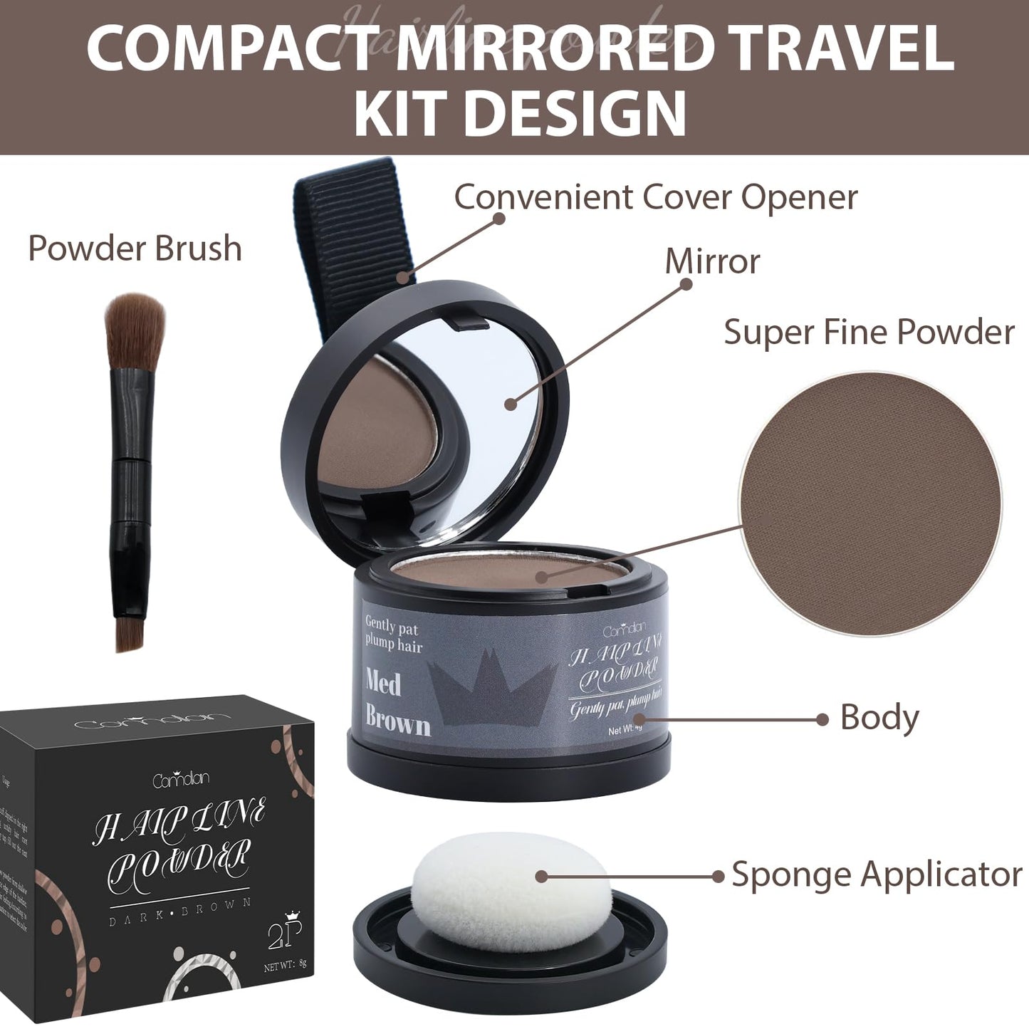 2 Pack Hairline Powder for Women and Men, Used to Root Touch Up Hair Color, Thinning and Gray Hair Coverage and Bald Spots Coverage, Medium Brown