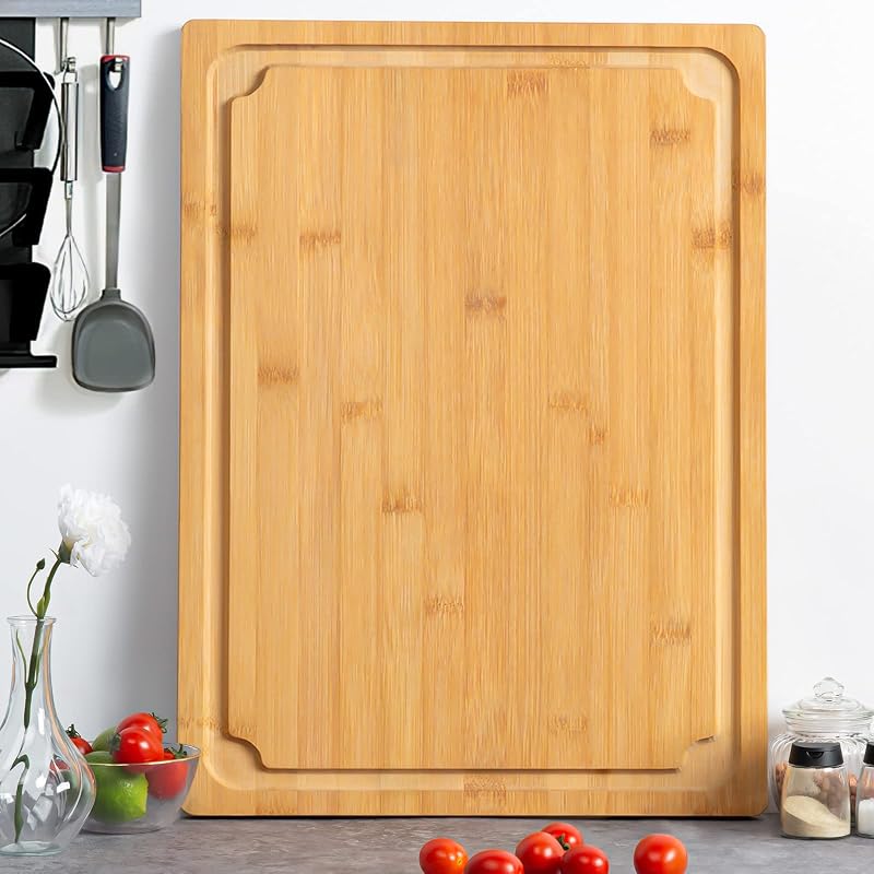 Empune 36" x 24" Bamboo Cutting Board with Juice Groove & Handles - Large Kitchen Serving/Prep Board