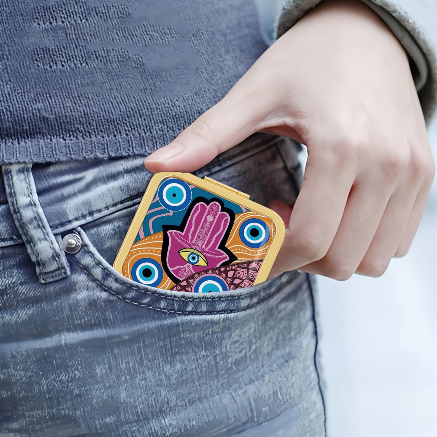 GLINTZ Compact Vanity Mirror for Women Men, Travel Makeup Mirror for Handbag Pocket Wallet, Portable Double-Sided Magnifying Cosmetic Mirror for Daily, Work, Business Gold