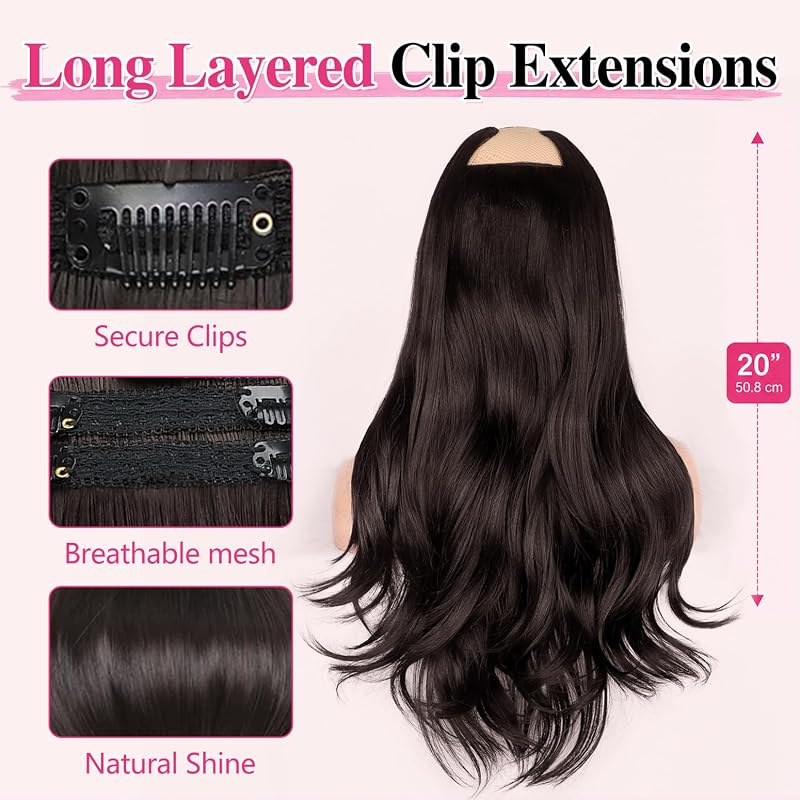 Variation of THIS listing: Clip in Hair Extensions 20 Inch Dark Brown Straight Layered