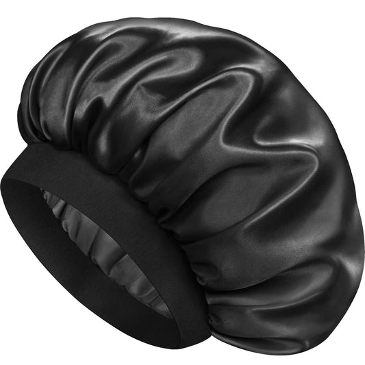 Doitory Satin Silk Bonnet for Sleeping, Double Layer Silk Sleep Cap for Men & Women, Soft Satin Lined Bonnet for Natural & Curly Hair(Black)