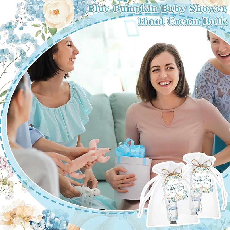 Blue Pumpkin Hand Cream Gift Set, 50-Count (50x Hand Lotion, 50 Organza Bags) Baby Shower Favors