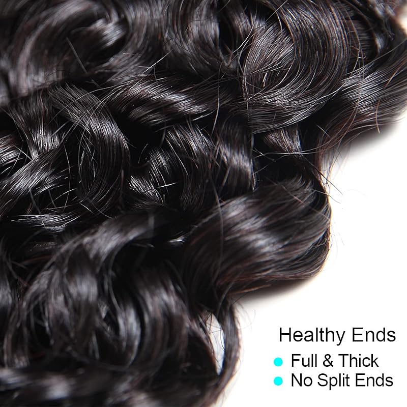 Water Wave Virgin Human Hair Bundles with Frontal 8 in Black - 50g, 13x4 Lace
