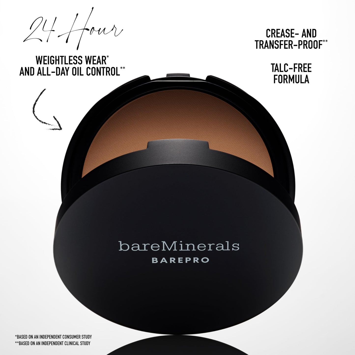 bareMinerals Barepro 24HR Skin-Perfecting Powder Foundation, Matte Pressed Powder Foundation Full Coverage with Plant-Based Squalene, Oil Control, Vegan - Fair 15 Neutral