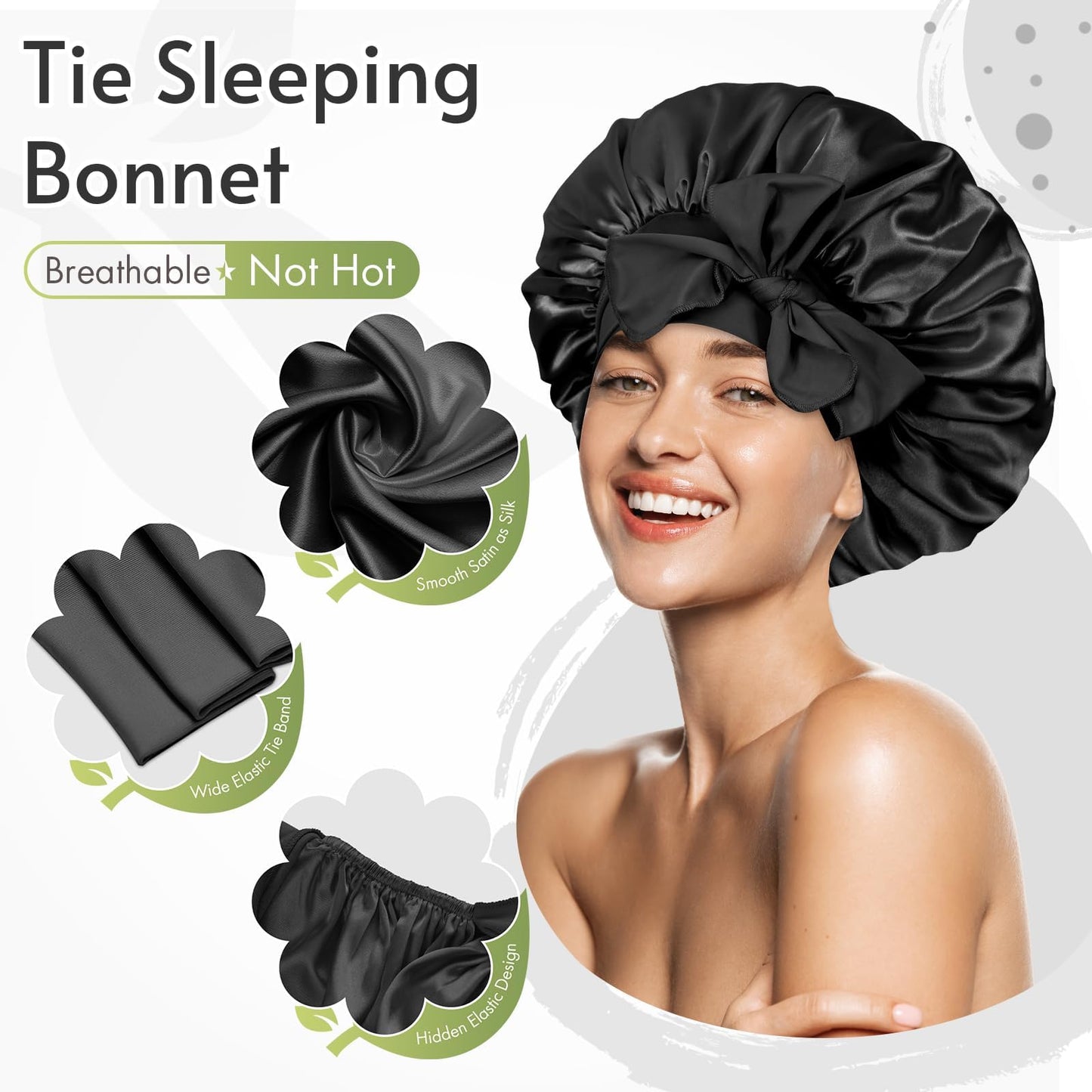 Bonnet Queen Silk Bonnet Satin Bonnet Hair Bonnet for Sleeping Night Sleep Hat with Tie Band Black Bonnet with Head Wrap for Women Natural Hair