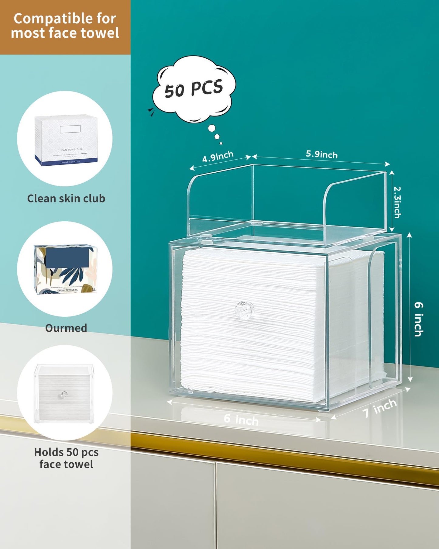 Wanapure Disposable Face Towel Holder With Makeup Organizer, Acrylic Storage Box for Clean Skin Club With Drawer, Luxe Box (Excluding Facial Towels)