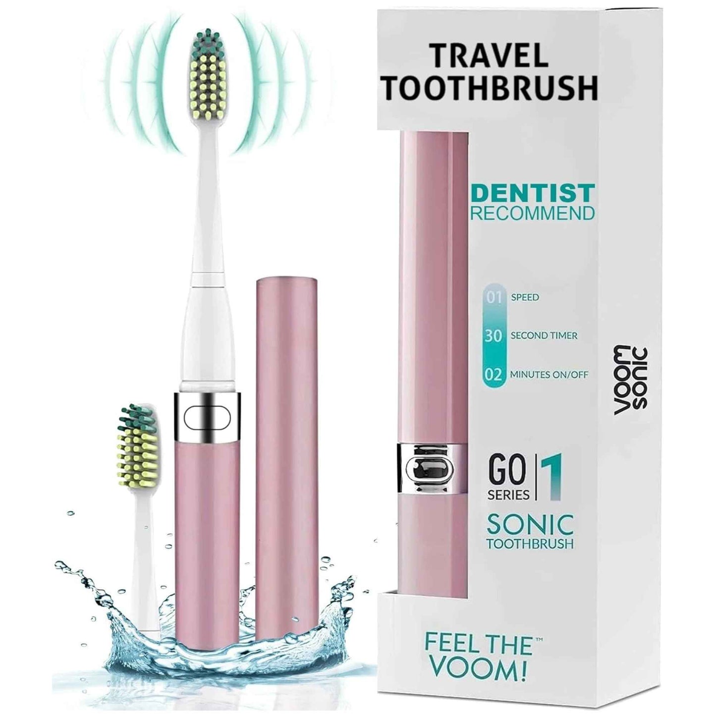 Voom Sonic Go 1 Series Travel Electric Toothbrush (Dentist Recommended) - Battery Operated Toothbrush for Adults & Kids, Sonic Toothbrush, Portable w/ 2 Minute Timer